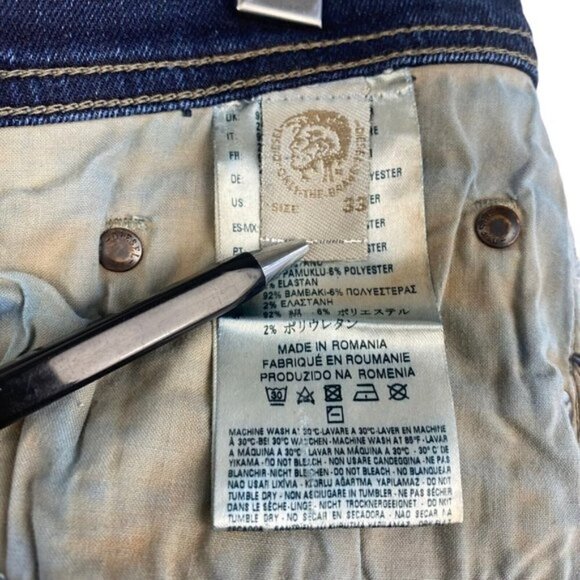 Diesel Tepphar Slim Carrot Wash 0852G Stretch Logo Patch Rear Studs US 33 X 32 - Picture 15 of 16